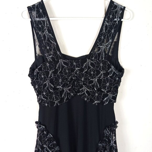 Black Cat Fashion Silk Blend Metallic Lace Midi Dress L Grunge - Picture 11 of 12